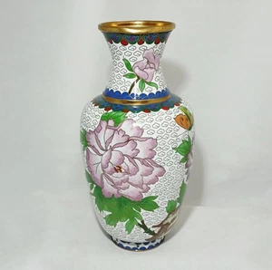 Early 20th Century Chinese Brass Cloisonne Pink Floral Vase - Picture 1 of 24