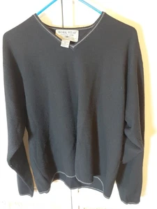 Work Wear Vintage Look Merino Wool Blend Knit  V Neck Sweater Black X Large - Picture 1 of 5