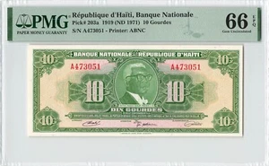 HAITI 10 Gourdes 1971, P-203a, Prefix A, PMG 66 EPQ Gem UNC, Rare Grade. - Picture 1 of 2