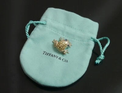 Autentica spilla Tiffany & Co. Frog zaffiro argento sterling #1365 - Immagine 1 di 4