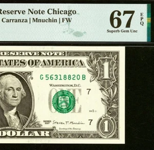 2017 1 $ Federal Reserve Schein PMG 67EPQ Gem Chicago Fr 3004-G - Bild 1 von 3