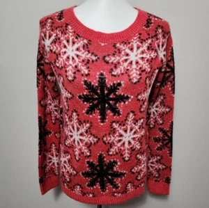 Bethany Mota tart red black sequin snowflake sweater size small - Picture 1 of 7