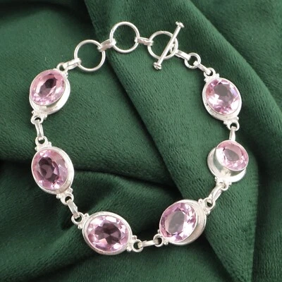 Natural Morganite 925 Silver Daughter Minimal Wedding Chain Anniversary Bracelet - Image 1 of 4