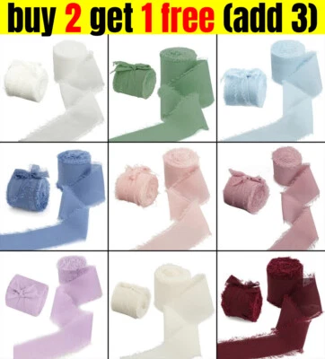 5m- Hand torn Frayed Edge Chiffon Ribbon -40mm-DIY Wedding Bouquet Christmas NEW - Image 1 of 4