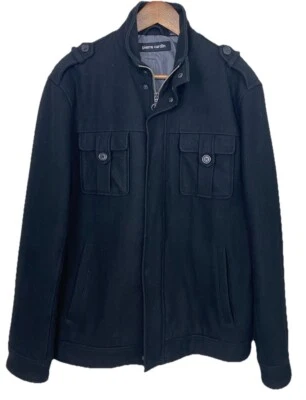 Abrigo PIERRE CARDIN Para Hombres Mezcla de Lana Guisante Cremallera Completa Forrado Bolsillos Y2K Talla Mediana Foto 1 de 4