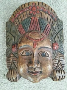ANTIKE VINTAGE FERNOST THAILÄNDISCHE BALINESISCHE INDONESISCHE HOLZ FRAU GESICHTSWANDMASKE - Bild 1 von 6