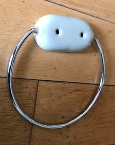 RETRO CERAMIC BRASS BEIGE TOWEL HOLDERS RING - (DA) - Picture 1 of 7