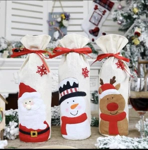 Bolsas con cubierta de botella de vino tinto muñeco de nieve Papá Noel decoración de Navidad mesa Navidad - Imagen 1 de 13