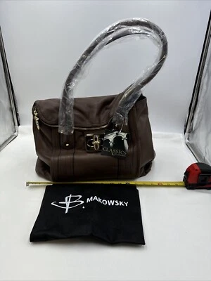B MAKOWSKY XL Brown Leather Shoulder Bag Double Handle Purse 12x16x7” NEW! - Image 1 of 4