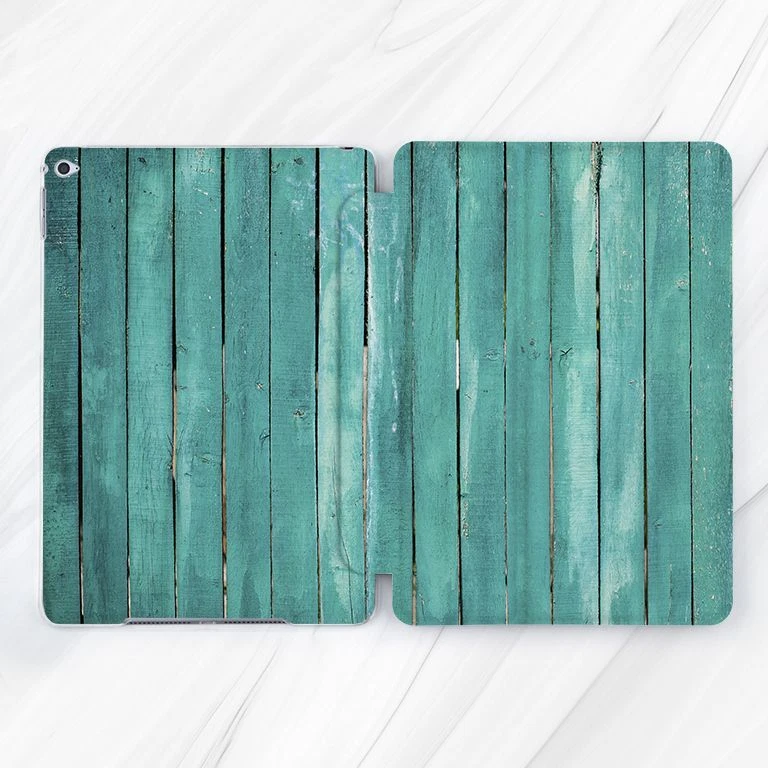 Turquoise Blue Rustic Wood Case For iPad 10.2 Air 3 4 5 Pro 9.7 11 12.9 Mini - Image 1 of 4