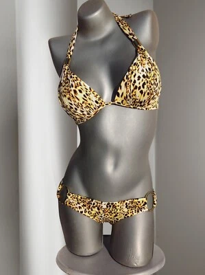 Victoria's Secret Tono Dorado Junta Tórica Push Up Halter Acanalado Cheeky Bikini Conjunto M/S EE. UU. Foto 1 de 3