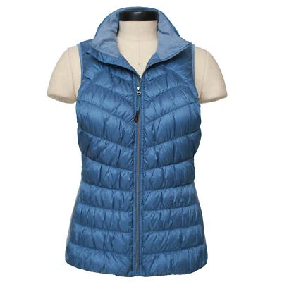 New Womens Tangerine Sleeveless Full Zip Down Puffer Vest Running Denim Blue S - Image 1 of 4