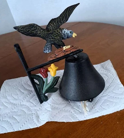 Cast Iron Hanging Porch Doorbell with Eagle & Tulips EUC Cover