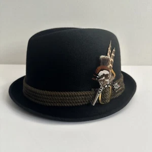 Imperial STETSON Saddle N Sage Black Fedora Hat Size 7 Feather in Band - Picture 1 of 14