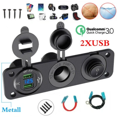 Auto KFZ Zigarettenanzünder Einbau Steckdose Ladegerät 2 USB LED Voltmeter 12V - Bild 1 von 4