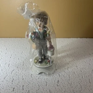 Goebel Lore figurine boy with gray pants green vest flowers boxes 11 26019 1972 - Picture 1 of 8