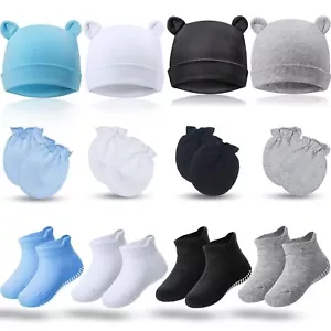 4 Sets Newborn Baby Hat and Mittens Toddler Beanie Cap Non Slip Socks for 0-6... - Picture 1 of 7