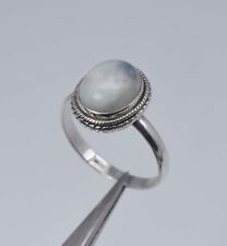 925 Solid Sterling Silver White Rainbow Moonstone Ring-9 US l955