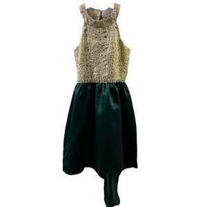 Rare Editions Dress 16 Green HiLo Hem Sleeveless Holiday Formal Lace Embellished - Picture 1 of 12