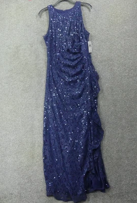 Vestido Alex Evenings para mujer 12 cuña azul encaje largo sin mangas lentejuelas abertura Foto 1 de 4