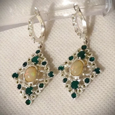 OPAL & GRÜN-ONYX OHRRINGE, 925-Silber - Bild 1 von 4