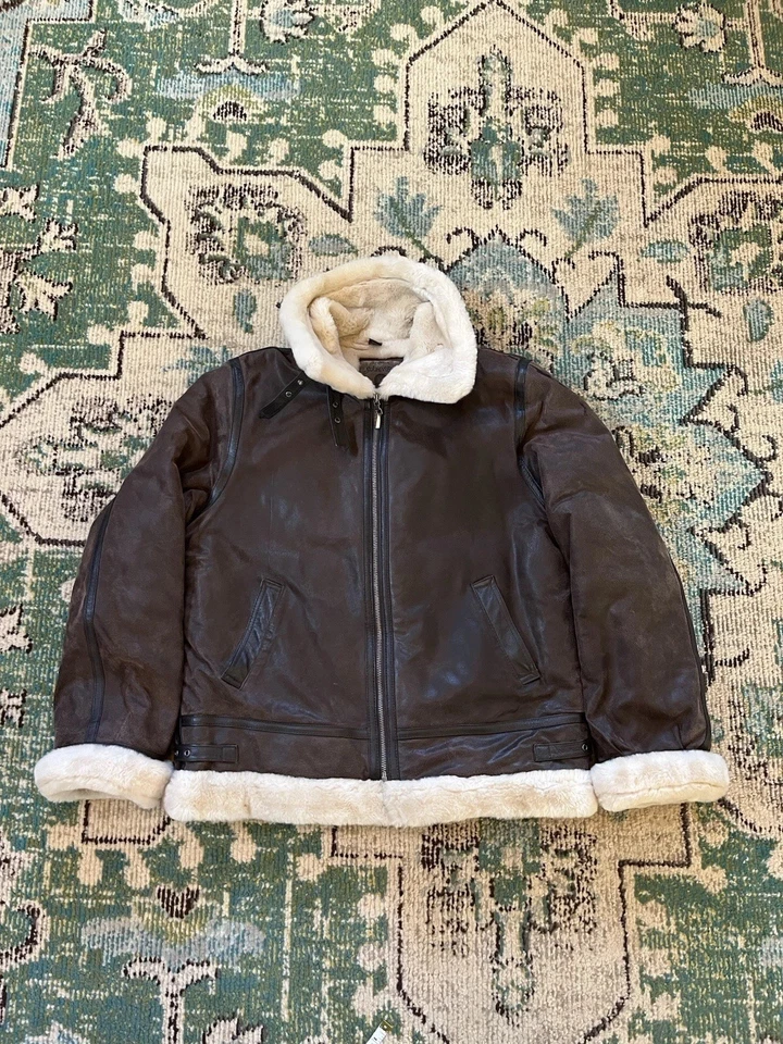 St. John's Bay Men's Vintage Leather Sherpa Lined Aviator Jacket Medium - Image 1 of 4