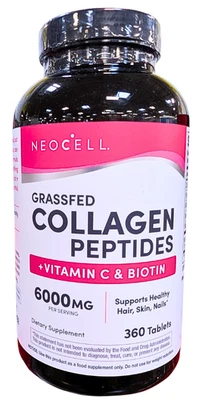 NeoCell 草饲胶原蛋白肽 + 维生素 C 和生物素片 360 克拉有效期至 05/28 — 第 1/3 张图片