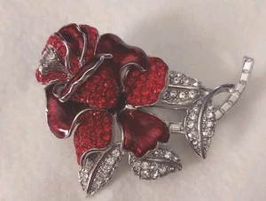 Nolan Miller Glamour Collection Rose Brooch First Lady Nancy Reagan Red Rose Pin - Picture 1 of 7