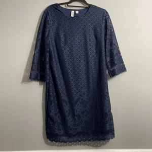 Tacera Blue Lace Dress Women’s M 3/4 Sleeve, Lined, Floral Lace Overlay Cocktail - Picture 1 of 12