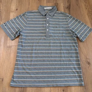 Criquet Men’s Short Sleeve Pima Cotton Stretch Golf Polo Striped Pocket L Logo - Picture 1 of 9