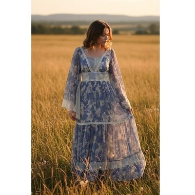 Vestido largo boho boho de hadas de cabaña raro años 70 GUNNE SAX Pradera 13 (6/8) Foto 1 de 4