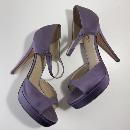 SAINT LAURENT (YSL) Decolte Yves Saint Laurent YSL viola raso cinturino alla caviglia plateau punta aperta taglia 39