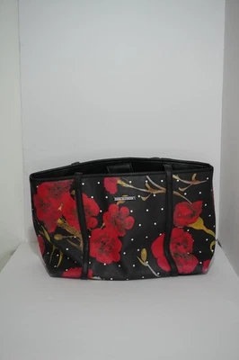 Bolso de Mano Grande Dana Buchman - Negro con Estampado Floral Rojo y Lunares - Debe Foto 1 de 4