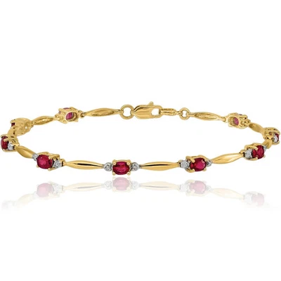 14K Solid Yellow Gold Diamond Oval Ruby Tennis Bracelet - Image 1 of 4