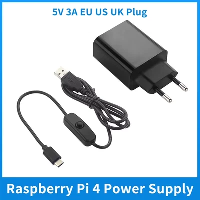 Raspberry Pi 4 Power Supply 5V 3A EU US UK AU Plug with Switch USB Type C Power  - Image 1 of 4