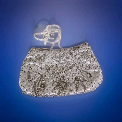 VTG Valerie Stevens Beaded Silver Evening Bag Braided Strap 8"x5" Holidays Gift - Image 1 of 4