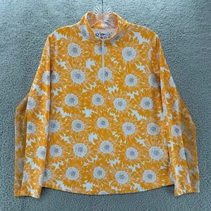 IBKUL Top Womens Large L Yellow Floral 1/4 Zip UPF 50 Sun Protection Golf Tennis - Picture 1 of 11