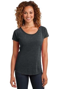 District Made DM443 Ladies Tri Blend Scoop Tee Short Sleeve Stylish T-Shirt - Picture 1 of 5