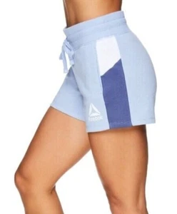 Pantalones Cortos Reebok Damas Bloque de Color Azul Bolsillos de Terry Francés Cintura Elástica - Imagen 1 de 6