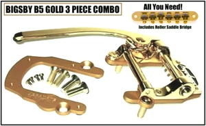 GOLD Bigsby combo B5 W/Vib V5 & Roller Bridge 4 BoltOn Stop Tail 4 SG, FV & FB - Picture 1 of 1