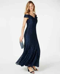 $159 R & M Richards Vestido de Encaje Hombro Descubierto, Azul Marino, TALLA-12 - Imagen 1 de 2