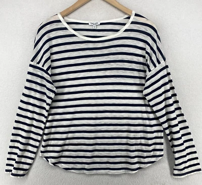 ESPLÉNDIDO Top M Slub Jersey Rayas Manga Larga Mezcla Algodón Azul Blanco EE. UU. Foto 1 de 4