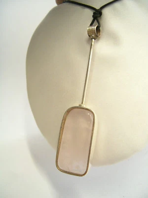 Ciondolo in ARGENTO 925 con QUARZO ROSA naturale - pendente pietra dura - Immagine 1 di 4
