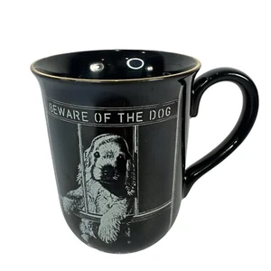 OTAGIRI Vintage Black Gold Rim BEWARE OF THE DOG Mug 4" Japan 10 oz - Picture 1 of 10