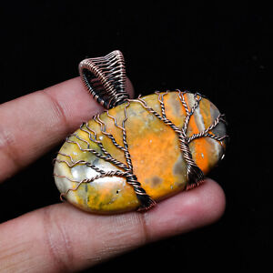 Double Tree of Life Bumble Bee Jasper Copper Wire Wrapped Pendant Jewelry