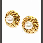 Celine Vintage Pearl Chain Earrings Gold Accessory Jewelry /DK Used