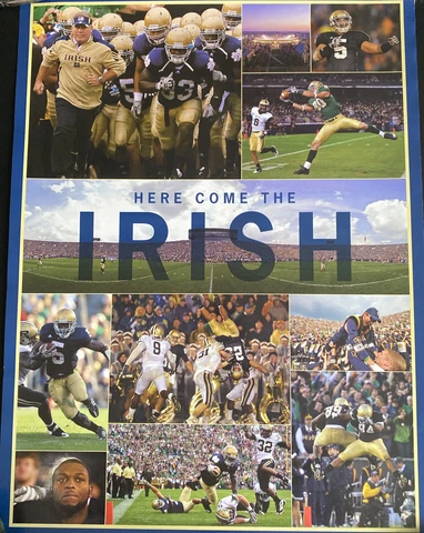 NOTRE DAME FOOTBALL POSTER  "HERE COME THE IRISH" 18 x 24 Brian Kelly Era New Cover