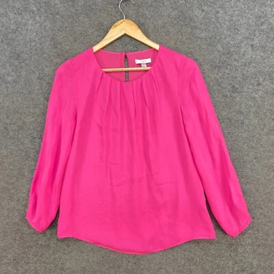 J Crew Shirt Top Womens 2 Silk Pink Lined Long Sleeve Round Neck Blouse 6620 - Image 1 of 4