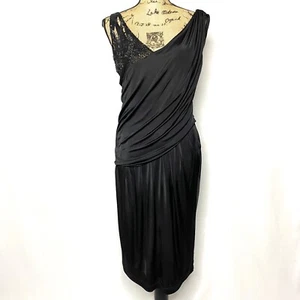 Roberto Cavalli Kleid 44 US 8 schwarz drapiert Perle verziert ärmellos Cocktail - Bild 1 von 8
