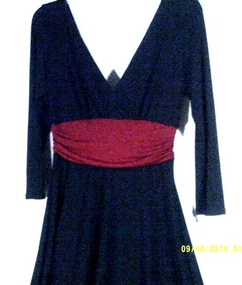 Maggy L Women's Dress Black/Red 3/4 Sleeves Plunging Neckline (Front/Back) sz 8 - Image 1 of 4